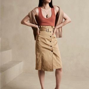 Khaki midi paper bag skirt